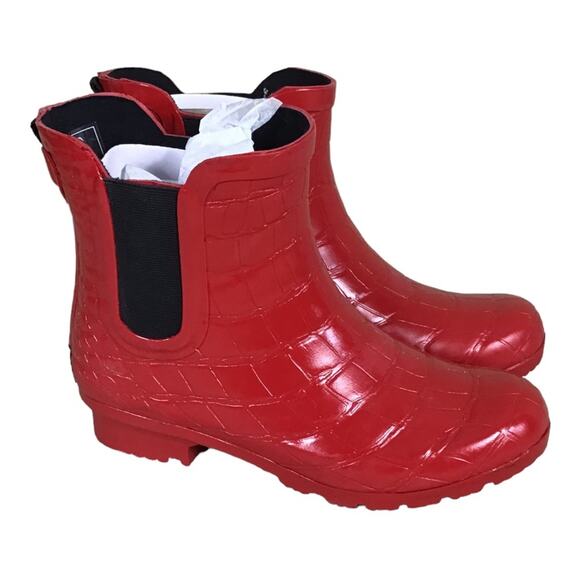 Roma Women Rain boots SZ.7 Chelsea Red Croc Emboss  Rain Boots - Picture 1 of 9